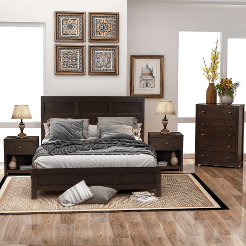 Classic Rich Brown 4 Pieces Bedroom Set