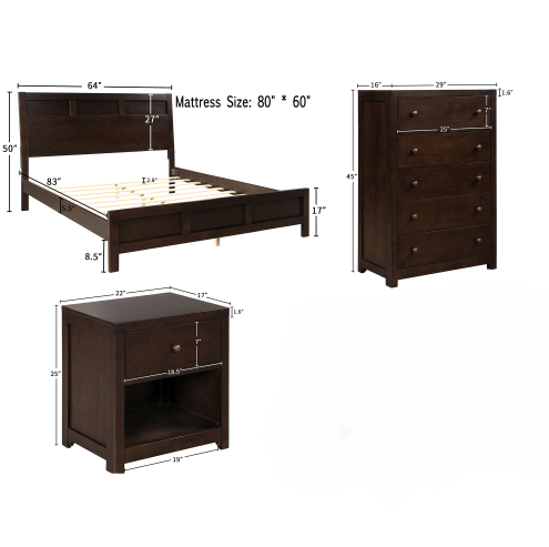 Classic Rich Brown 4 Pieces Bedroom Set