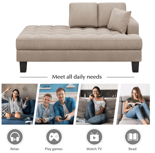 Deep Tufted Upholstered Textured Fabric 1 or 2 pieces Chaise Lounge set