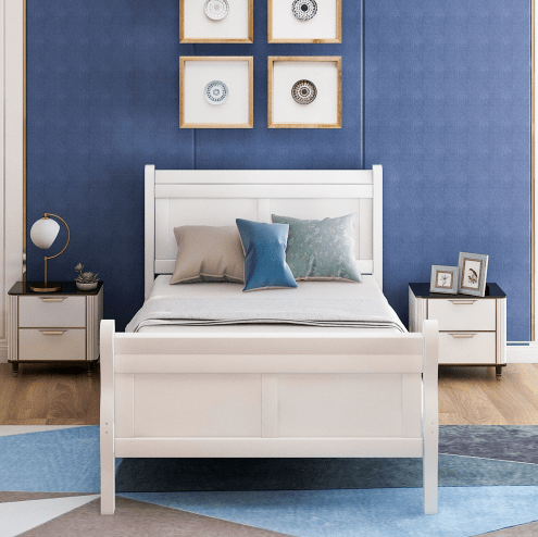 Wood Sleigh Bed with Headboard/Footboard/Wood Slat Support