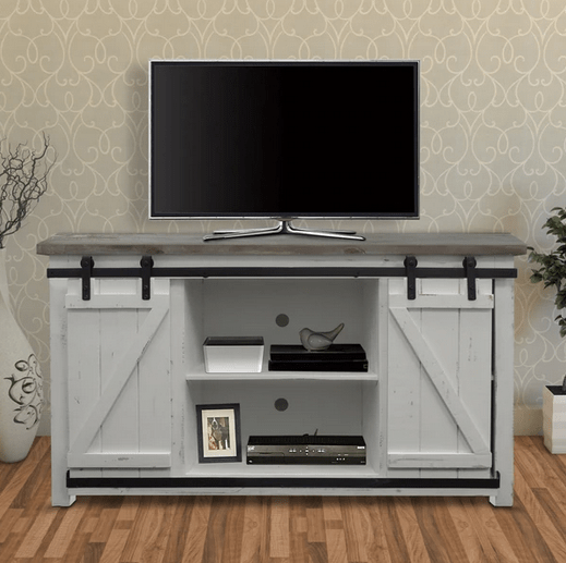 Wooden Media Console with Barn Style Sliding Door