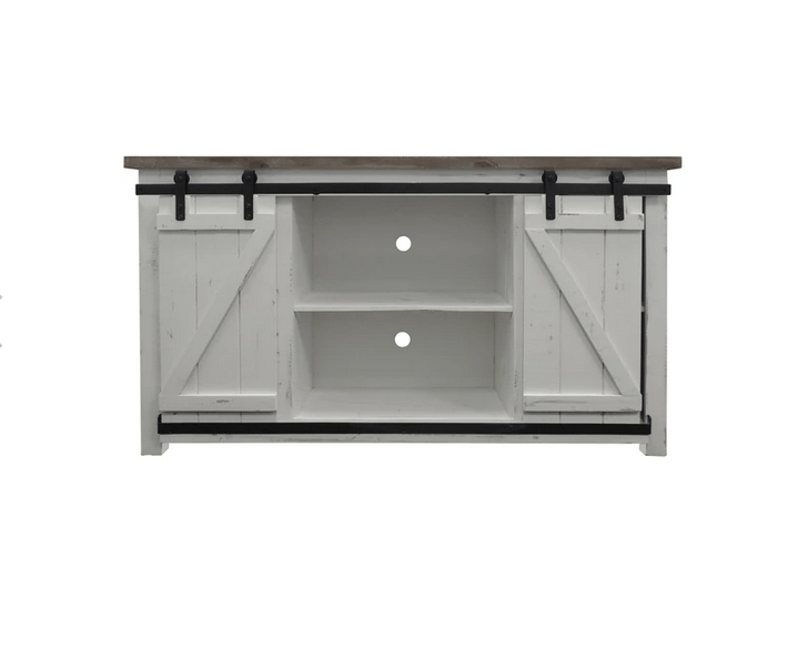 Wooden Media Console with Barn Style Sliding Door