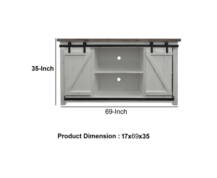 Wooden Media Console with Barn Style Sliding Door