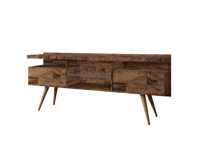 63 Inch Wooden Entertainment TV Media Stand with 4 Open Compartments