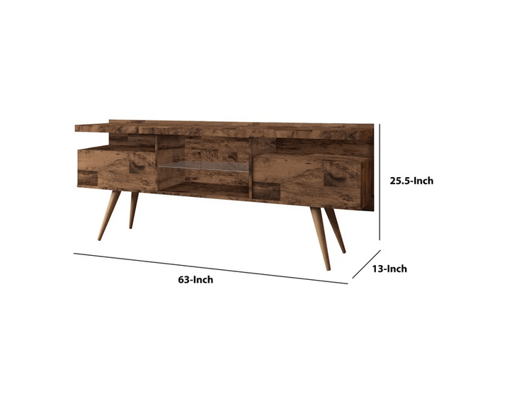 63 Inch Wooden Entertainment TV Media Stand with 4 Open Compartments