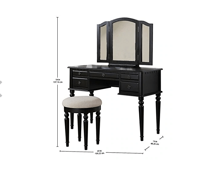 Commodious Vanity Set Featuring Stool And Mirror Black
