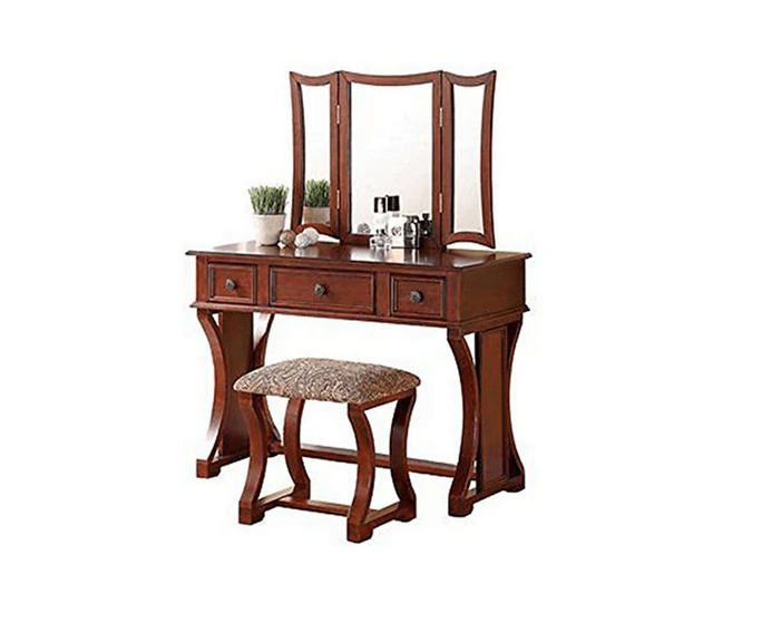 Modish Vanity Set Featuring Stool And Mirror