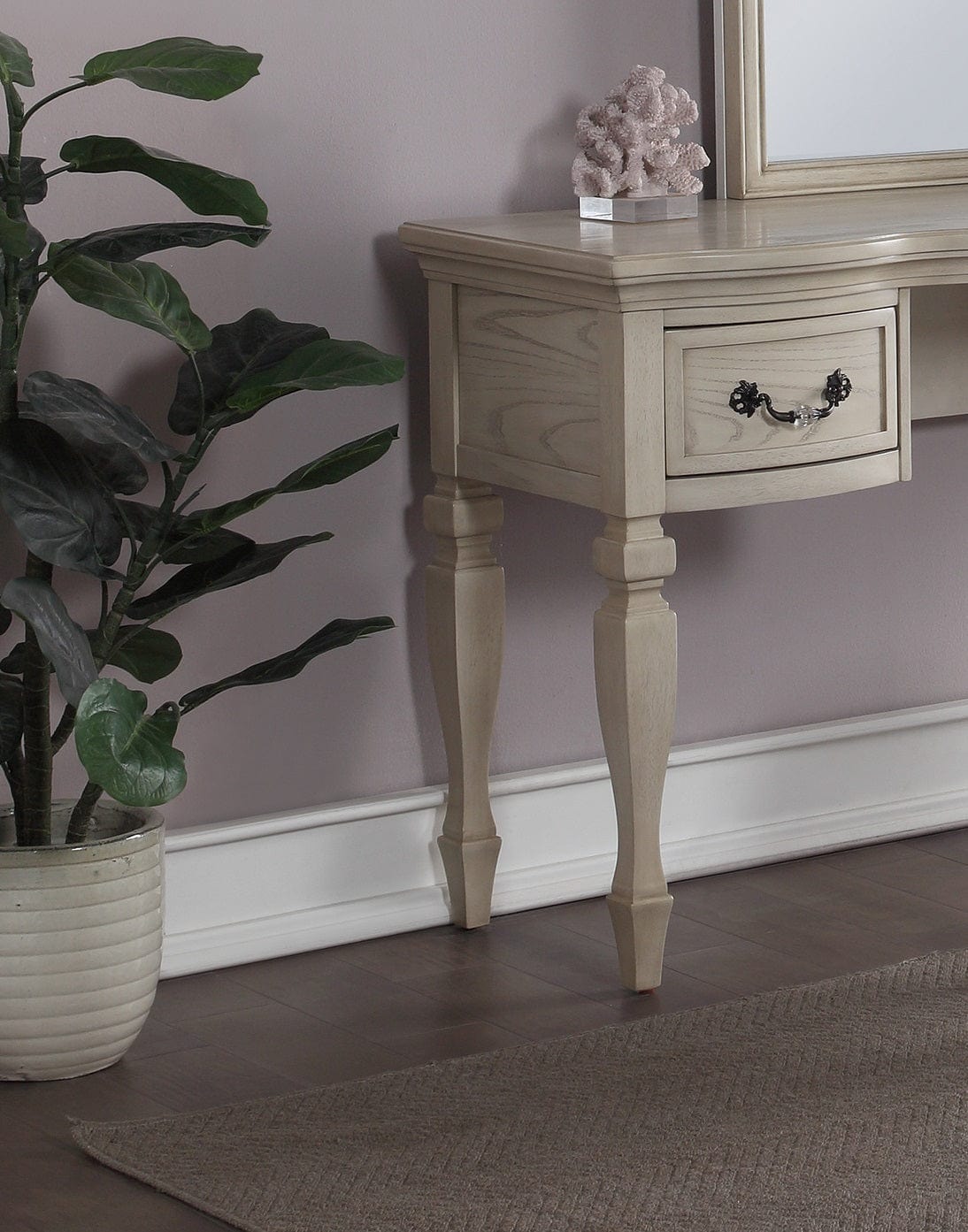 Bedroom Classic Vanity Set Wooden Carved Mirror Stool Drawers Antique White