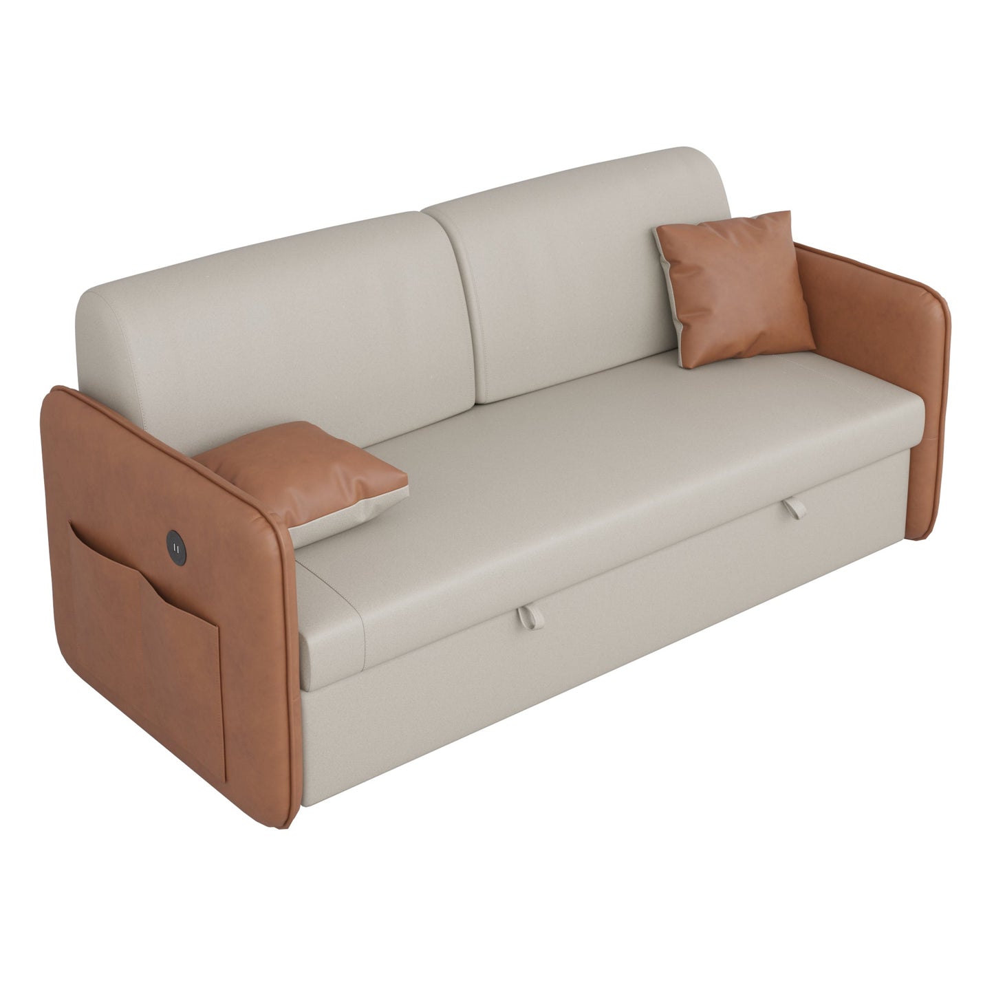 Modern American sofa bed-with USB- beige brown