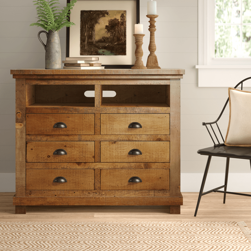 Lockridge 6 Drawer 48" W Solid Wood Media Double Dresser