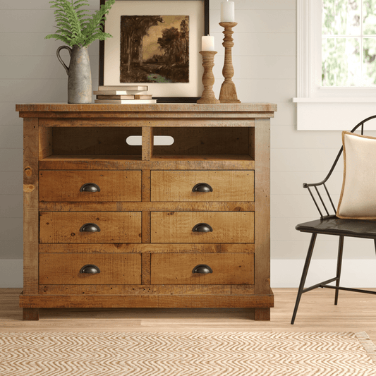 Lockridge 6 Drawer 48" W Solid Wood Media Double Dresser