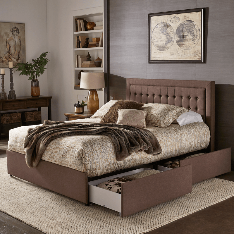 Aderyn Tufted Upholstered Low Profile Storage Platform Bed