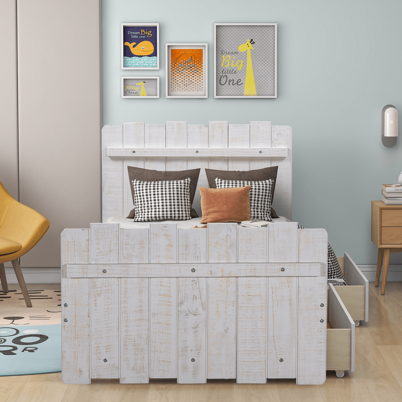 Nobemall Twin/Full Size Platform Bed With Drawer, Gray