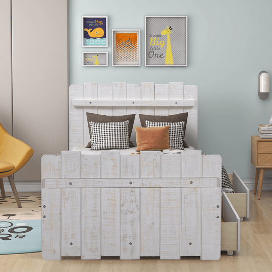 Nobemall Twin/Full Size Platform Bed With Drawer, Gray