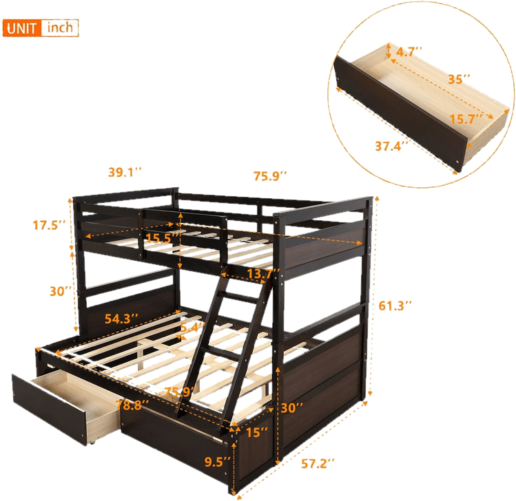 Mahurin Twin Over Full 2 Drawer Solid Wood Standard Bunk Bed by Mack & Milo™