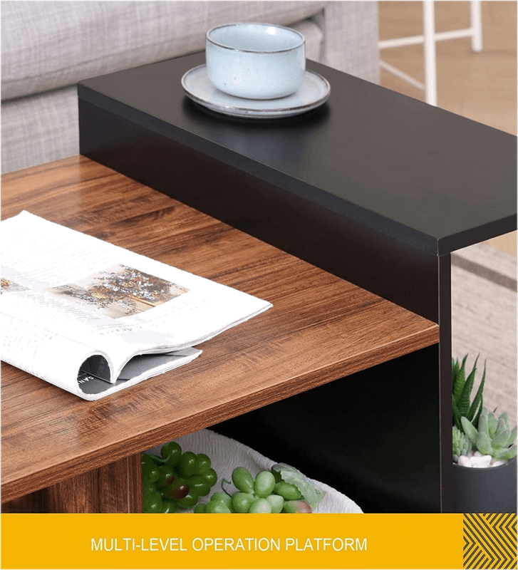 Industrial Square Coffee Table With Storage Shelves For Living Room or Bedroom 31.5", Walnut/Black