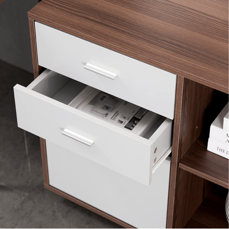 Lateral File Cabinet With 3 Drawers, 2 Open Storage Shelves & 5 Rolling Wheels