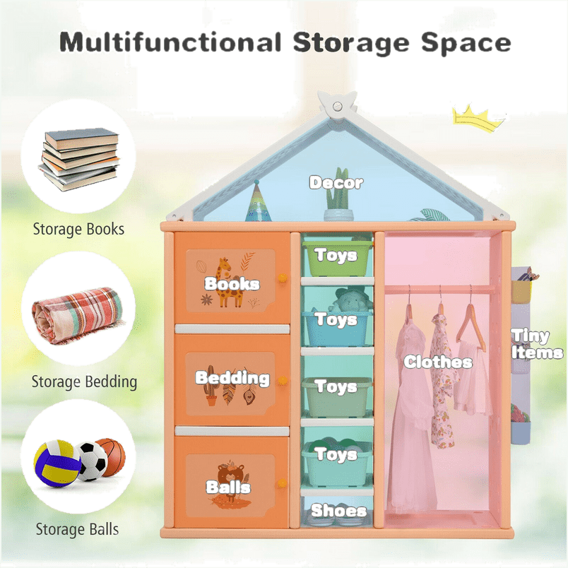 Kids Wardrobe Costume Storage Closet Pretend Dresser Hanging Armoire