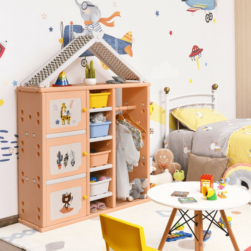 Kids Wardrobe Costume Storage Closet Pretend Dresser Hanging Armoire