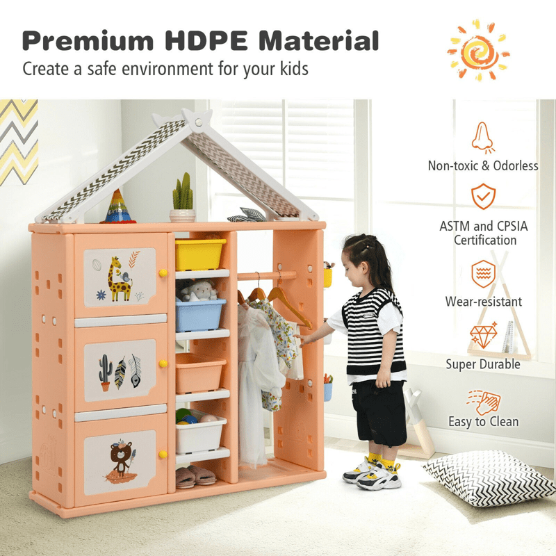 Kids Wardrobe Costume Storage Closet Pretend Dresser Hanging Armoire