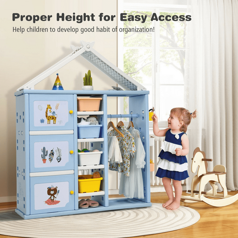 Kids Wardrobe Costume Storage Closet Pretend Dresser Hanging Armoire