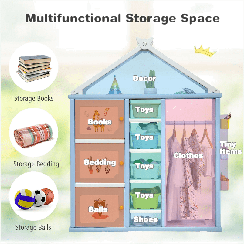 Kids Wardrobe Costume Storage Closet Pretend Dresser Hanging Armoire