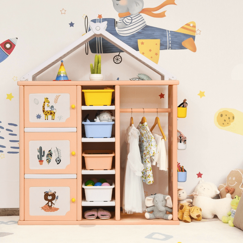 Kids Wardrobe Costume Storage Closet Pretend Dresser Hanging Armoire