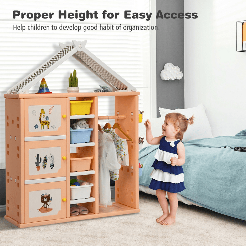Kids Wardrobe Costume Storage Closet Pretend Dresser Hanging Armoire