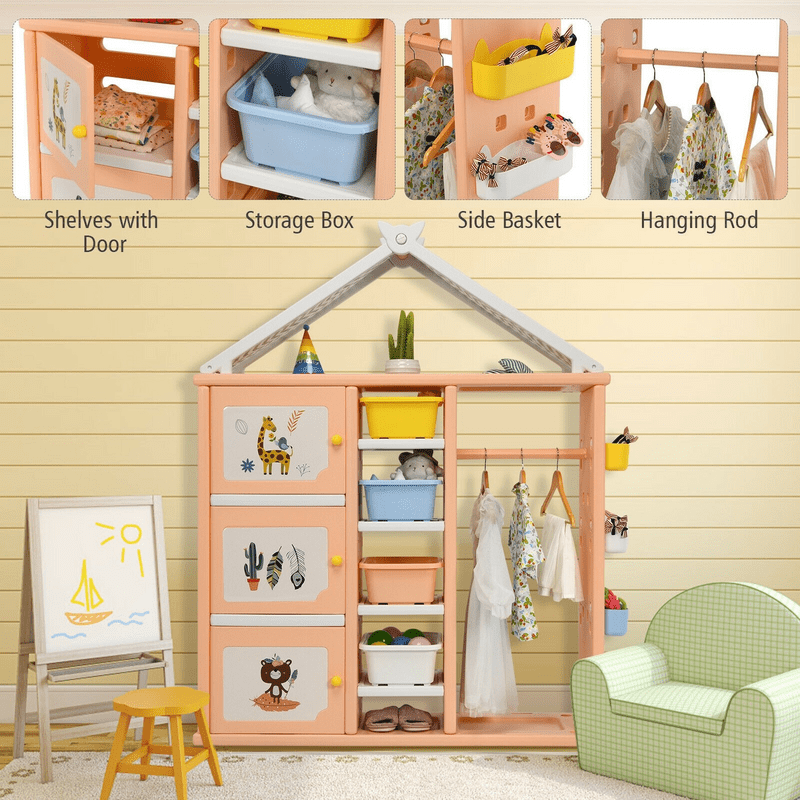 Kids Wardrobe Costume Storage Closet Pretend Dresser Hanging Armoire