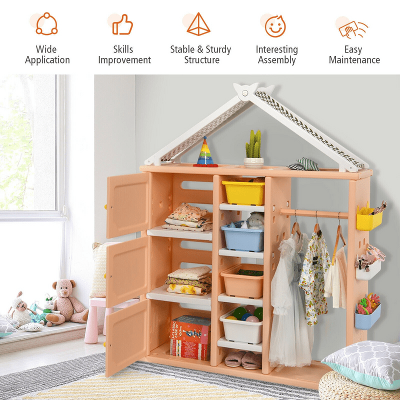 Kids Wardrobe Costume Storage Closet Pretend Dresser Hanging Armoire
