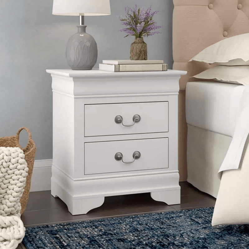 2 Drawers White Nightstand Modern Wooden Storage Cabinet