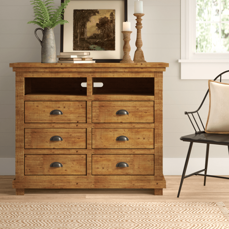 Lockridge 6 Drawer 48" W Solid Wood Media Double Dresser